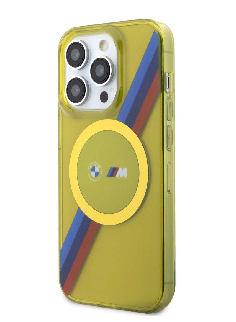 BMW Magsafe Case with M Tricolor Stripes Design for iPhone 15 Pro - Yellow - Image 2