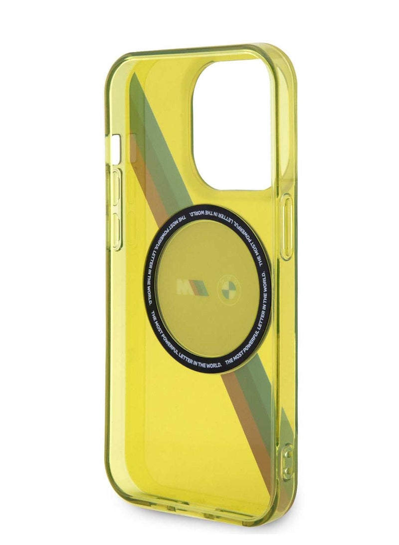 BMW Magsafe Case with M Tricolor Stripes Design for iPhone 15 Pro - Yellow - Image 4