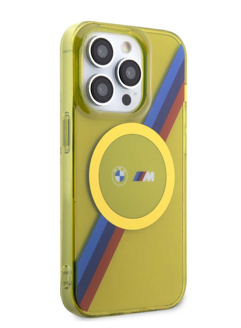 BMW Magsafe Case with M Tricolor Stripes Design for iPhone 15 Pro - Yellow - Image 5