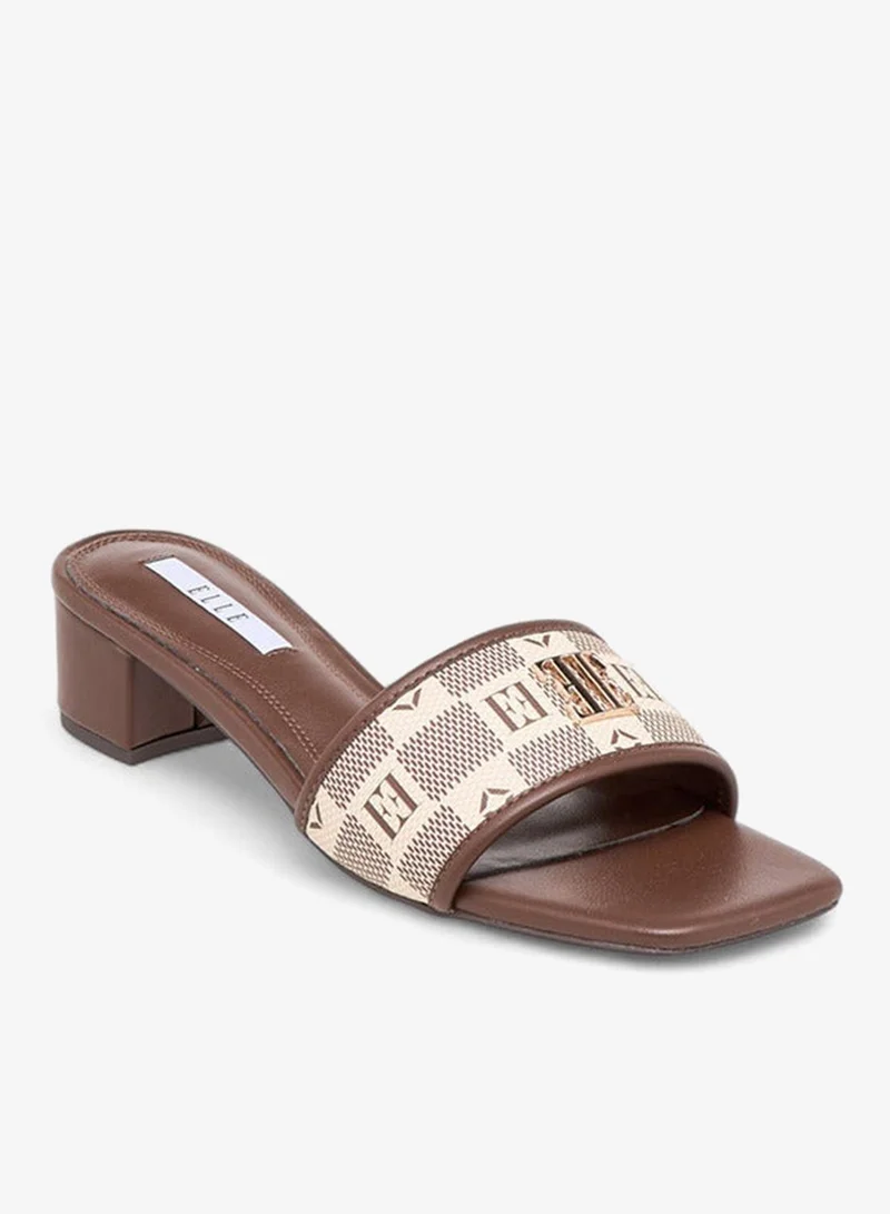 ELLE Women's Monogram Print Slide Sandals with Block Heels
