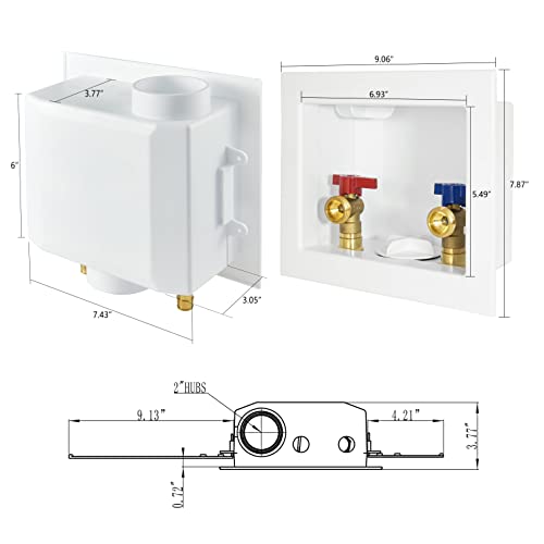 EFIELD Washing Machine Outlet Box, 1/2" Pex-A F1960 Expansion Fitting Connection x 3/4" MHT Connection, Center Drain with Brass 1/4 Turn Valves Installed,(WM003) - Image 2