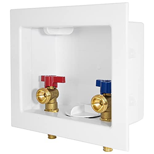 EFIELD Washing Machine Outlet Box, 1/2" Pex-A F1960 Expansion Fitting Connection x 3/4" MHT Connection, Center Drain with Brass 1/4 Turn Valves Installed,(WM003) - Image 1