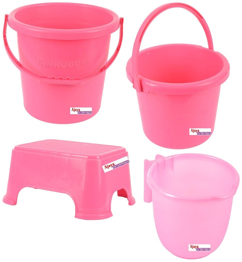 Samruddhi Elephant Plastic Bath Set, Pink, Pack Of 4 - Image 1