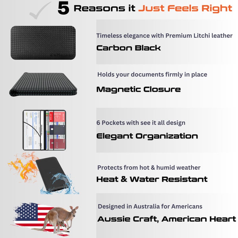 MOTO4X Carbon Black Magnetic Shut Premium Pu Leather Insurance And Registration Holder  Glove Box Organizer For Car  Stylish Car Accessories  Organize Vehicle Documents With Flair  Size 9.5 In X 5.1 In - Image 3