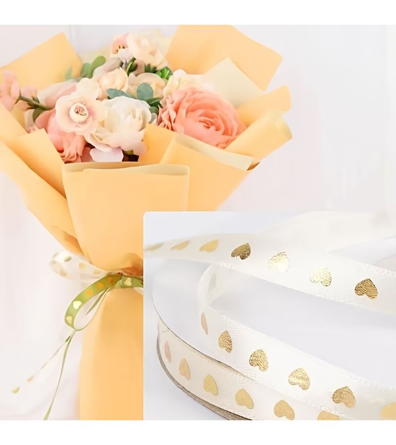 0.39 Inch Golden Lotus Root Starch Heart Ribbon For Bouquet Deco 1181 Inch - Image 4