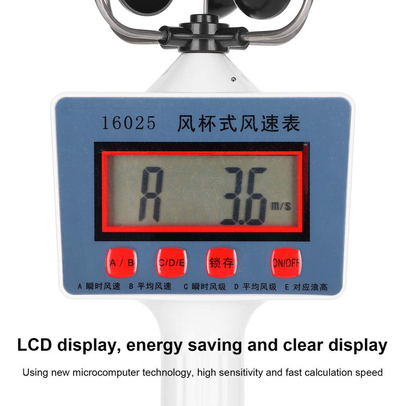 مقياس سرعة الرياح الرقمي المحمول، مقياس شدة الرياح بشاشة LCD، مادة ABS خفيفة الوزن - Image 3