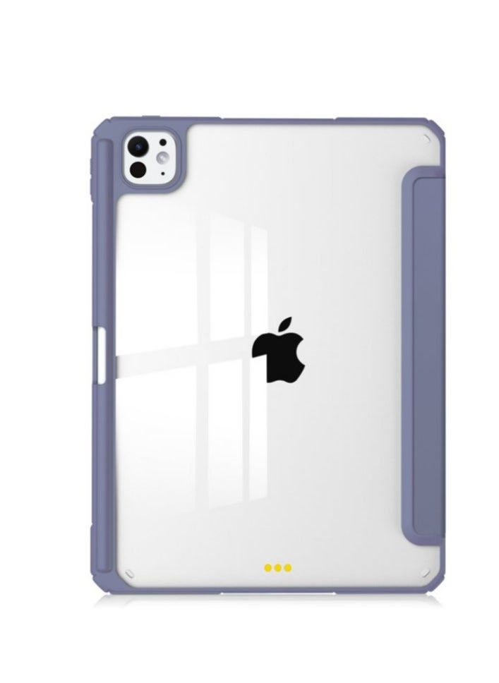EVO Hybrid Slim Case for iPad Pro 11-inch M4 (2024), Trifold Standing Shockproof Protective Cover with Clear Transparent Back Shell Built-in Pencil Holder for iPad Pro 11" 2024,Lavender  - Image 1