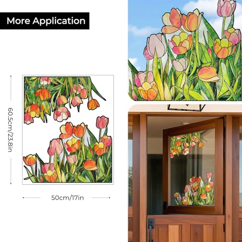 ADD.HERES Window Stickers, Stained Glass Window Privacy Film, UV Blocking Static Cling for Home Kitchen Office Bathroom, Tulip, 17.7" X 31.5" - Image 4