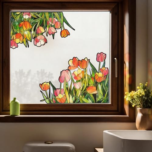 ADD.HERES Window Stickers, Stained Glass Window Privacy Film, UV Blocking Static Cling for Home Kitchen Office Bathroom, Tulip, 17.7" X 31.5" - Image 5