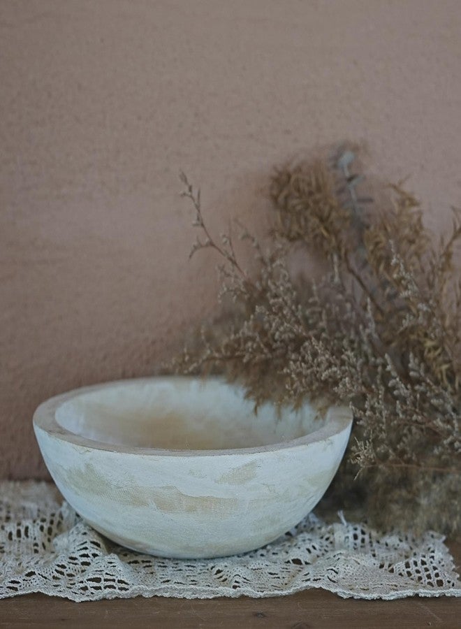 RUIRUICO Hand Carved Wooden Decorative Bowl for Home Entryway Decor, Wood Centerpiece Bowl for Coffee Table Decor, Wood Dough Bowl for Farmhouse Decor (Whitewashed) - Image 2