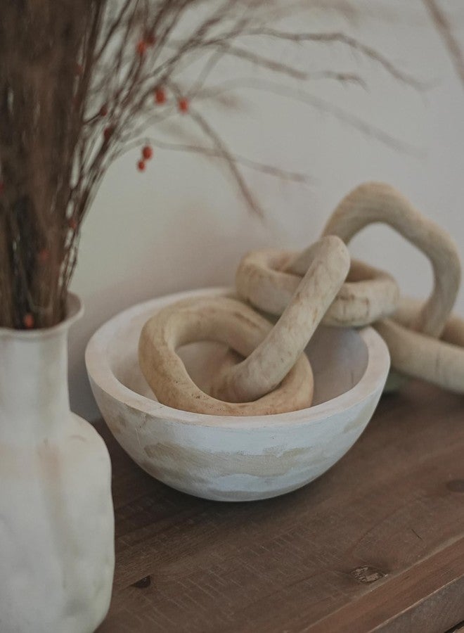 RUIRUICO Hand Carved Wooden Decorative Bowl for Home Entryway Decor, Wood Centerpiece Bowl for Coffee Table Decor, Wood Dough Bowl for Farmhouse Decor (Whitewashed) - Image 3