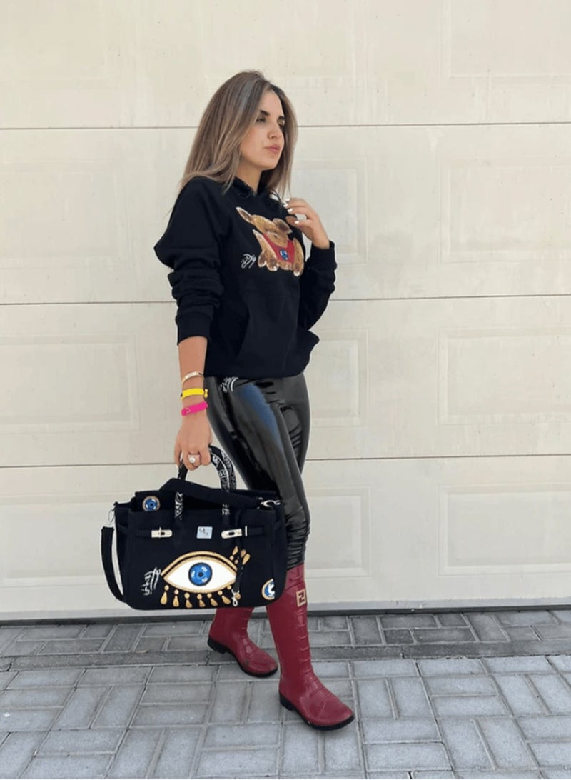 نور ب آرت  هودي تيدي أسود مطلي يدويًا - Image 3