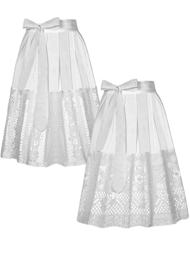 Croloose 2 Pcs Oktoberfest German White Lace Dirndl Apron Authentic German Oktoberfest Outfit Knee Dirndl Dress Bavarian Classic Apron for Party Costume Women - Image 1