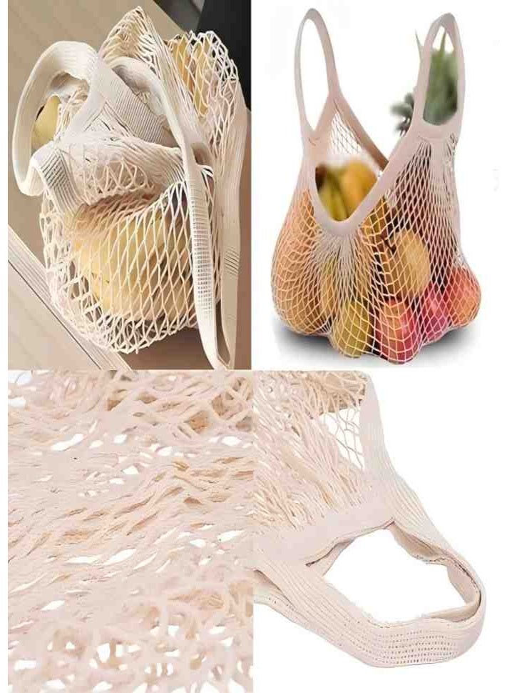 HW Ecology Reusable Cotton Mesh Grocery Bags  Long Hand Cotton Mesh String Net Shopping Tote Bags  - Image 2