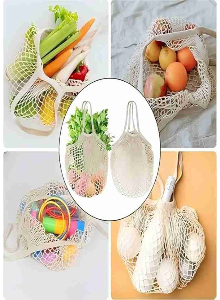HW Ecology Reusable Cotton Mesh Grocery Bags  Long Hand Cotton Mesh String Net Shopping Tote Bags  - Image 5