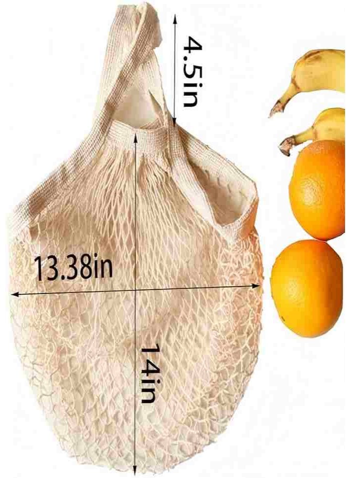 HW Ecology Reusable Cotton Mesh Grocery Bags  Long Hand Cotton Mesh String Net Shopping Tote Bags  - Image 4
