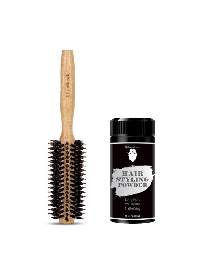 UrbanMooch Hair Volumizing Powder Wax For Strong Hold With Wooden Boar & Nylon Bristle Hair Brush For Blow Brying, Volume, Styling, Curling, And Straightening - Image 1