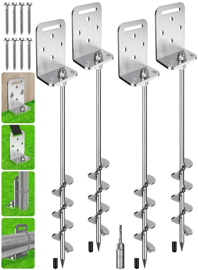 BeneLabel 4 Pack 24" Ground Anchors Screw in Shed Earth Anchor Stakes kit with Versatile L Bracket Trampoline Anchor 20MM Spiral Swingset Anchors for Swing Set, Tent, Mobile Home, Canopy, Carport, Playset - Image 1