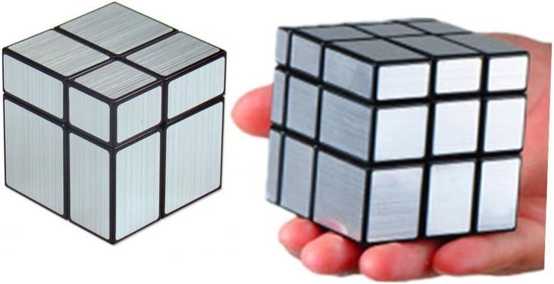 CuberSpeed CuberSpeed Bundle 2x2 Mirror Black Body with Silver and Mofangge 3x3 Mirror Blocks Silver Magic Cube Puzzle  - Image 1