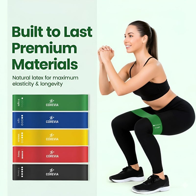 Corevia Non-Slip Latex Resistance Bands Set of 5 for Full-Body Workout - Image 2