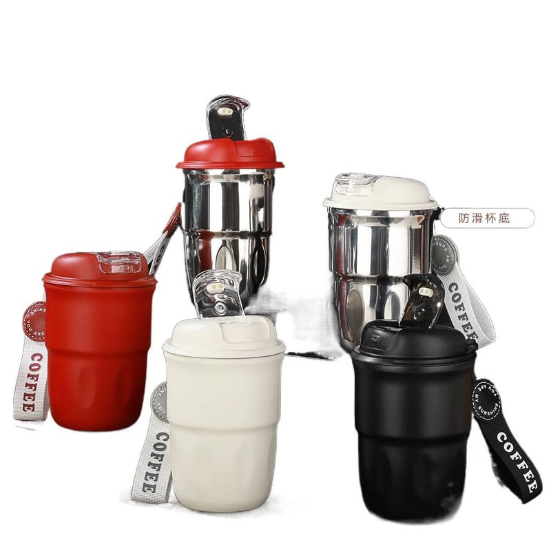 قارورة مياه معزولة، ستانلس ستيل ومقبض سهل الحمل، غطاء مانع للتسرب، 320 ml باللون الأحمر مع مقبض من الستانلس ستيل للاستخدام الخارجي للهدايا - Image 2