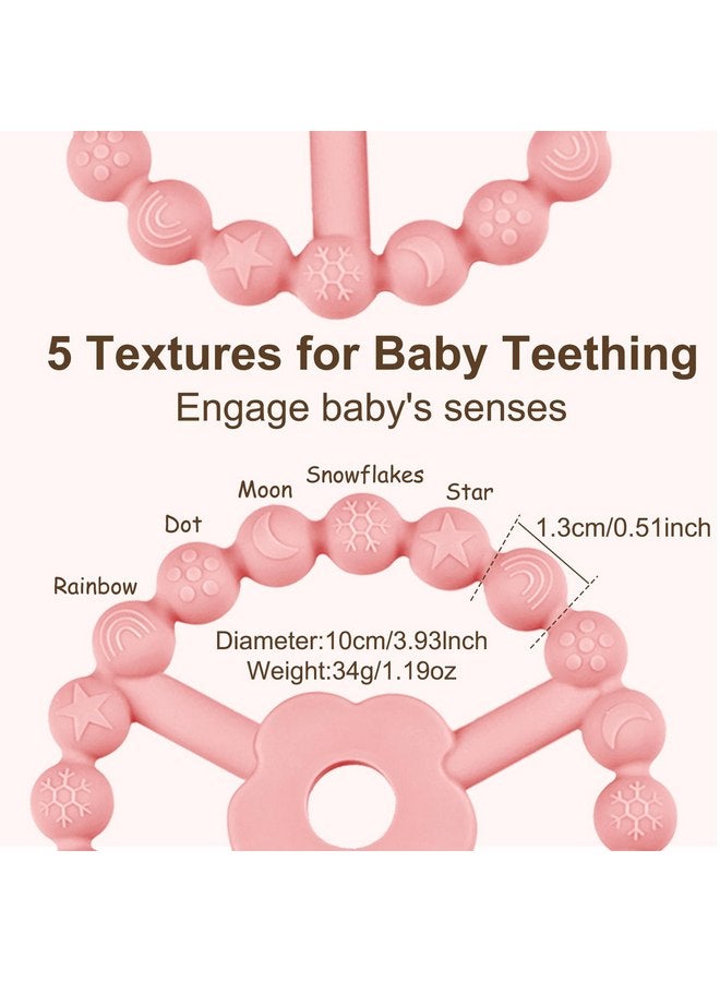 duludulu 4 Pack Silicone Baby Teething Toys, Teething Rings for Babies 0-6 6-12 Months Newborn Baby Teethers Girl Relief Soothe Baby's Gums Infant Toys Gifts Baby Girls Boys Sweet Pink