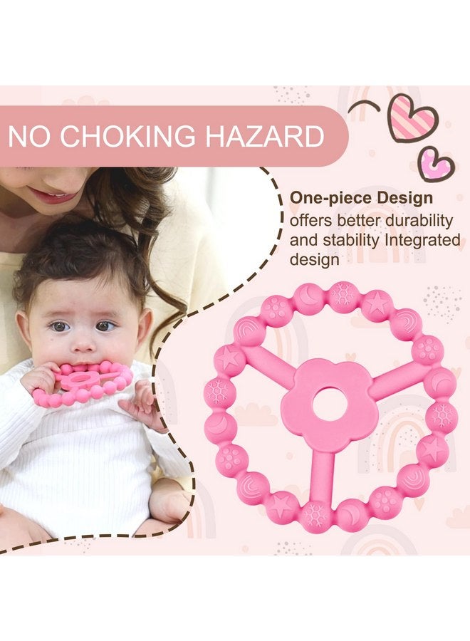duludulu 4 Pack Silicone Baby Teething Toys, Teething Rings for Babies 0-6 6-12 Months Newborn Baby Teethers Girl Relief Soothe Baby's Gums Infant Toys Gifts Baby Girls Boys Sweet Pink