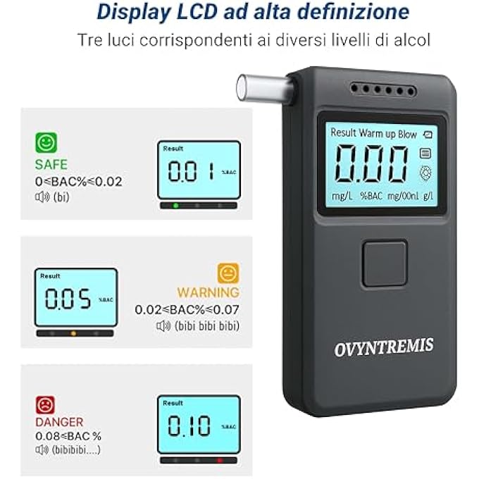 rayihni Certified Portable Breathalyzer with 10 Interchangeable Mouthpieces, High Precision Digital Alcohol Test with LCD Display, Alcohol Tester for Home and Professional Use - Image 3