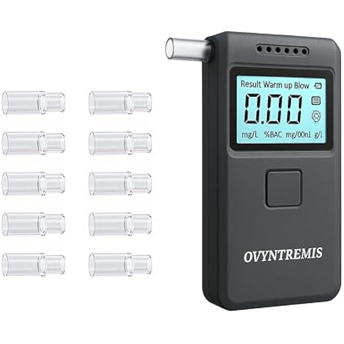 rayihni Certified Portable Breathalyzer with 10 Interchangeable Mouthpieces, High Precision Digital Alcohol Test with LCD Display, Alcohol Tester for Home and Professional Use - Image 1