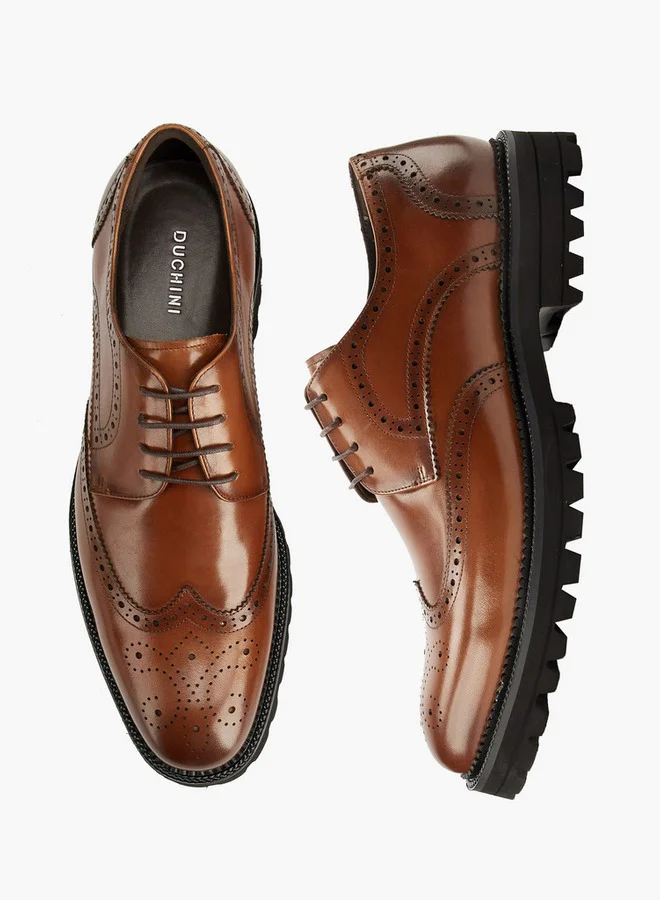 دوتشيني Men's Textured Lace-Up Derby Shoes