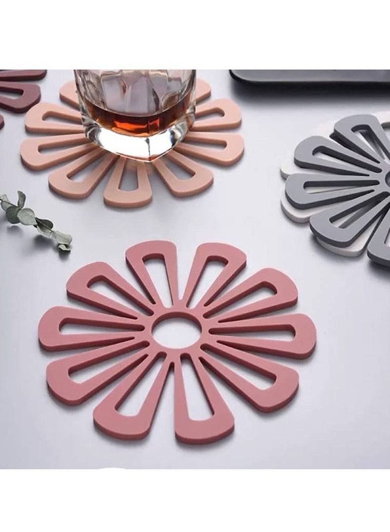 Y&D 5pcs Anti-Scald Kitchen Table Mat Silicone Coaster Multipurpose Durable Non-Slip Flower Shape For  - Image 5