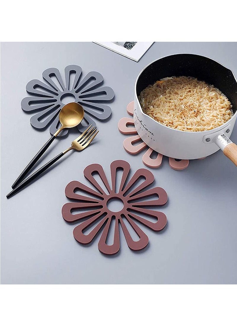 Y&D 5pcs Anti-Scald Kitchen Table Mat Silicone Coaster Multipurpose Durable Non-Slip Flower Shape For  - Image 2