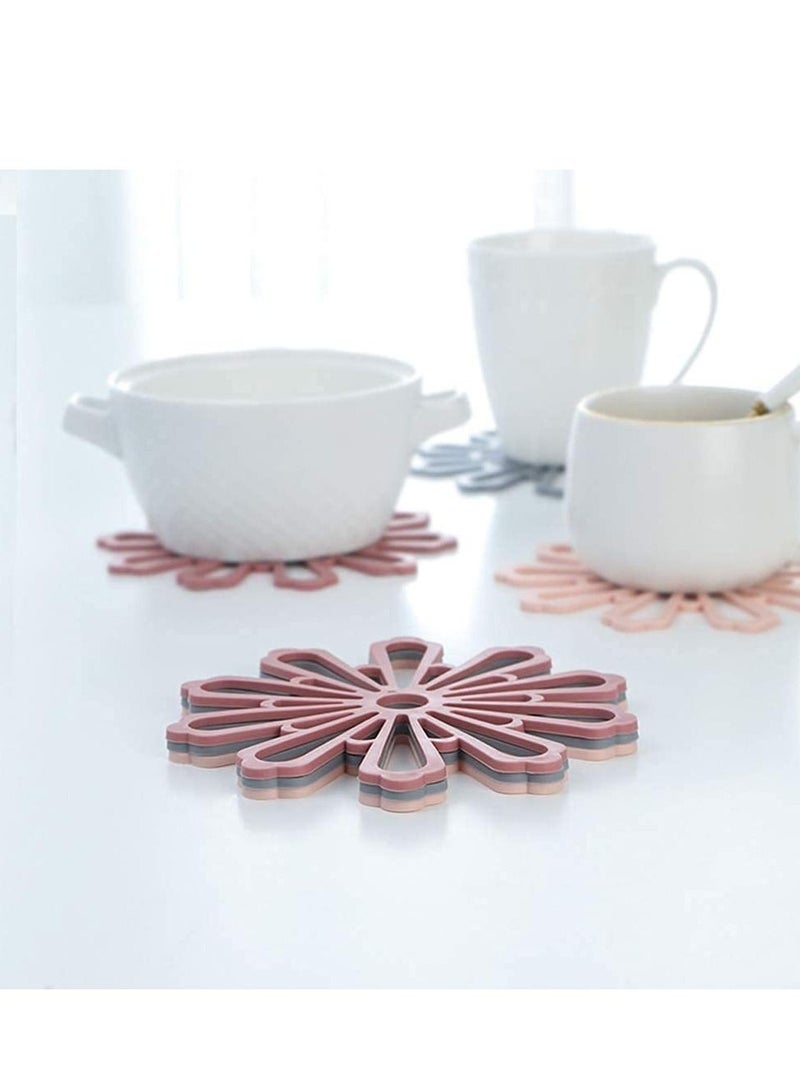 Y&D 5pcs Anti-Scald Kitchen Table Mat Silicone Coaster Multipurpose Durable Non-Slip Flower Shape For  - Image 3