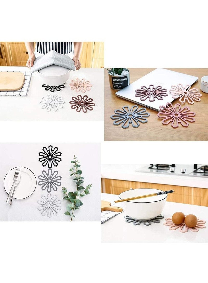 Y&D 5pcs Anti-Scald Kitchen Table Mat Silicone Coaster Multipurpose Durable Non-Slip Flower Shape For  - Image 4