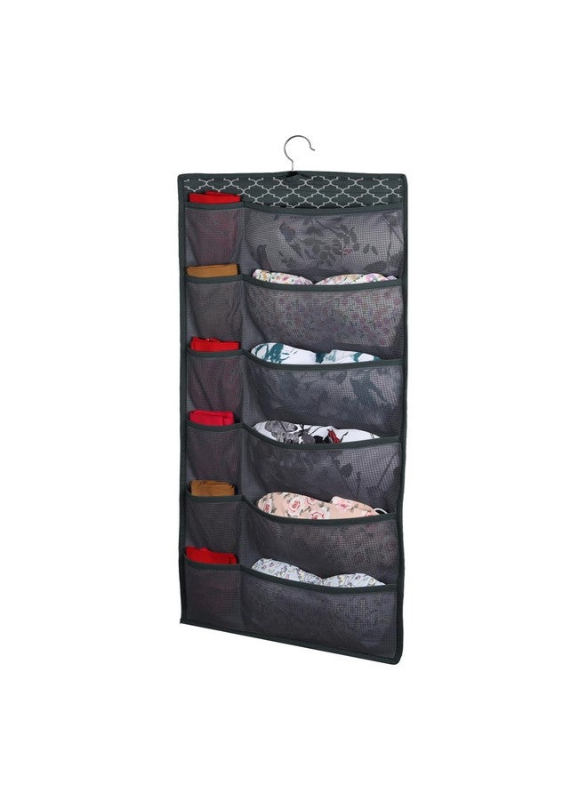 DOUBLE R BAGS DOUBLE R BAGS Closet Hanging Organizer with Mesh Pockets & Metal Hanger,Dual Sided Wall Shelf Wardrobe Storage Bags,Cloth Space Saver Bag for Bra Underwear Underpants Socks (Black Moroccan) - Image 1