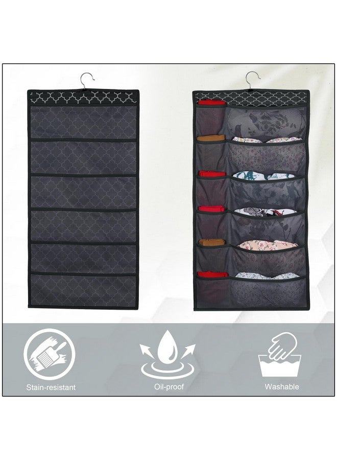 DOUBLE R BAGS DOUBLE R BAGS Closet Hanging Organizer with Mesh Pockets & Metal Hanger,Dual Sided Wall Shelf Wardrobe Storage Bags,Cloth Space Saver Bag for Bra Underwear Underpants Socks (Black Moroccan) - Image 5