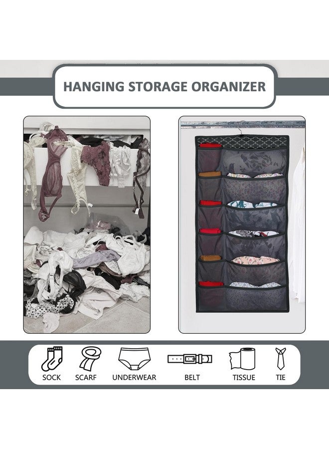 DOUBLE R BAGS DOUBLE R BAGS Closet Hanging Organizer with Mesh Pockets & Metal Hanger,Dual Sided Wall Shelf Wardrobe Storage Bags,Cloth Space Saver Bag for Bra Underwear Underpants Socks (Black Moroccan) - Image 4