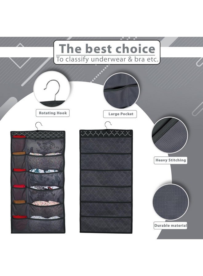DOUBLE R BAGS DOUBLE R BAGS Closet Hanging Organizer with Mesh Pockets & Metal Hanger,Dual Sided Wall Shelf Wardrobe Storage Bags,Cloth Space Saver Bag for Bra Underwear Underpants Socks (Black Moroccan) - Image 2