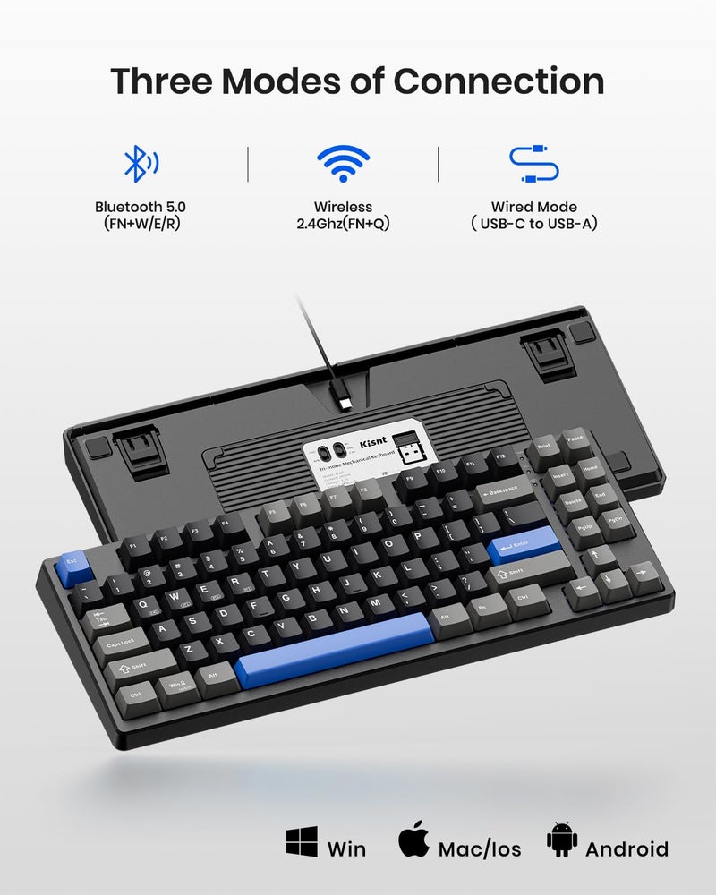 Kisnt Wireless Mechanical Keyboard,Gasket Mounted with Creamy Sound,Bluetooth/2.4GHz/USB-C,Custom Hot Swappable,RGB Backlit,75% Compact Layout for Gaming/Typing/Win/Mac/PC(Textured Black,Linear Switch) - Image 3