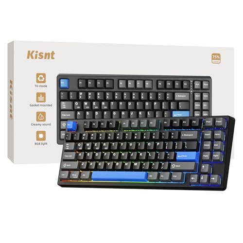 Kisnt Wireless Mechanical Keyboard,Gasket Mounted with Creamy Sound,Bluetooth/2.4GHz/USB-C,Custom Hot Swappable,RGB Backlit,75% Compact Layout for Gaming/Typing/Win/Mac/PC(Textured Black,Linear Switch) - Image 1