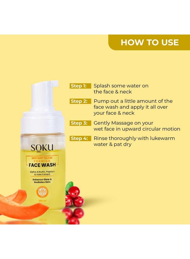 SOKU Instant Glow Foaming Facewash for Deep Cleansing | Enriched With Alpha Arbutin, Papaya & Kale Extract for Instant Brightening | Gentle Cleanser for Men & Women | Sulphate & Toxin Free - Image 5