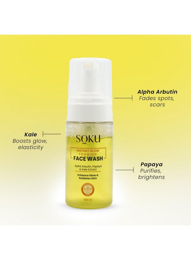 SOKU Instant Glow Foaming Facewash for Deep Cleansing | Enriched With Alpha Arbutin, Papaya & Kale Extract for Instant Brightening | Gentle Cleanser for Men & Women | Sulphate & Toxin Free - Image 3