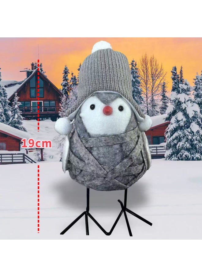 Cute High Color Value Diy Handmade Bird Plush Doll Desktop Window Ornaments Wholesale-Specifications:Gray Hat With Gray Body  - Image 1