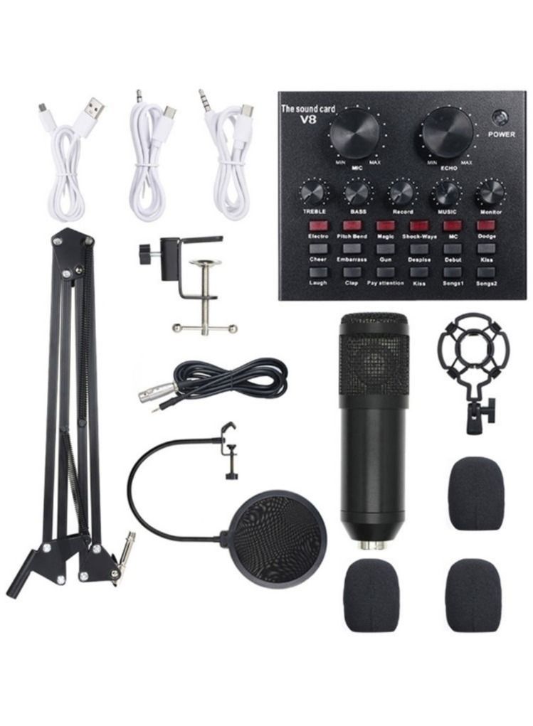 LEDIN 13 Peice V8-Live Sound Card, Audio Mixer USB External Sound Card Headset Microphone Live Sound Card Karaoke for Double Cell Phone Live Computer PC Live Recording Home KTV Voice Chat  - Image 1