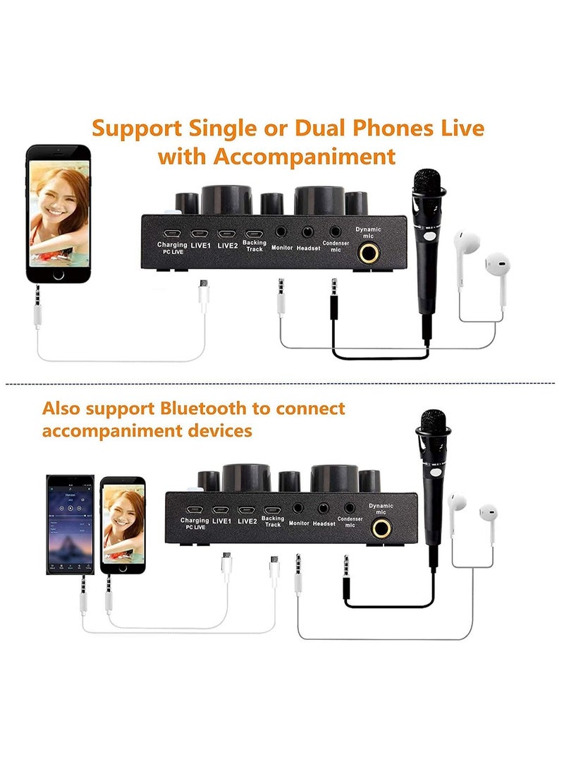 LEDIN 13 Peice V8-Live Sound Card, Audio Mixer USB External Sound Card Headset Microphone Live Sound Card Karaoke for Double Cell Phone Live Computer PC Live Recording Home KTV Voice Chat  - Image 5