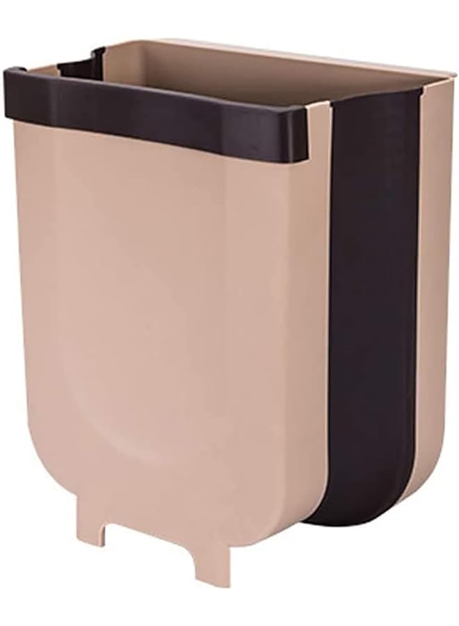 سكاي تاتش قطعة واحدة من سلة المهملات المعلقة للمطبخ، سطل قمامة مدمج قابل للطي لأدراج المطبخ أو الحمام، والخزائن والأبواب - بني