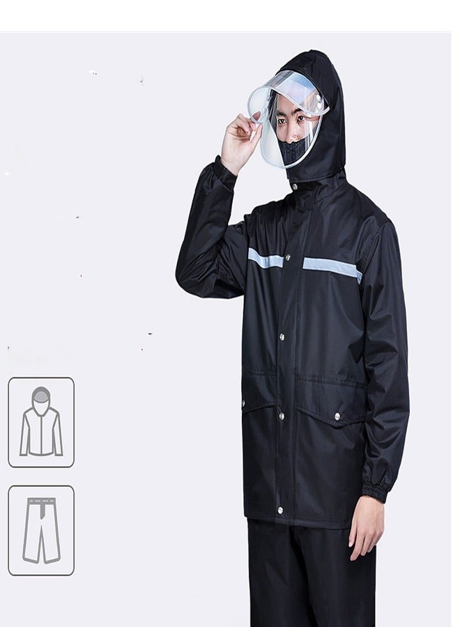 Loquat Double Layer Raincoat And Pants Set Black  - Image 3