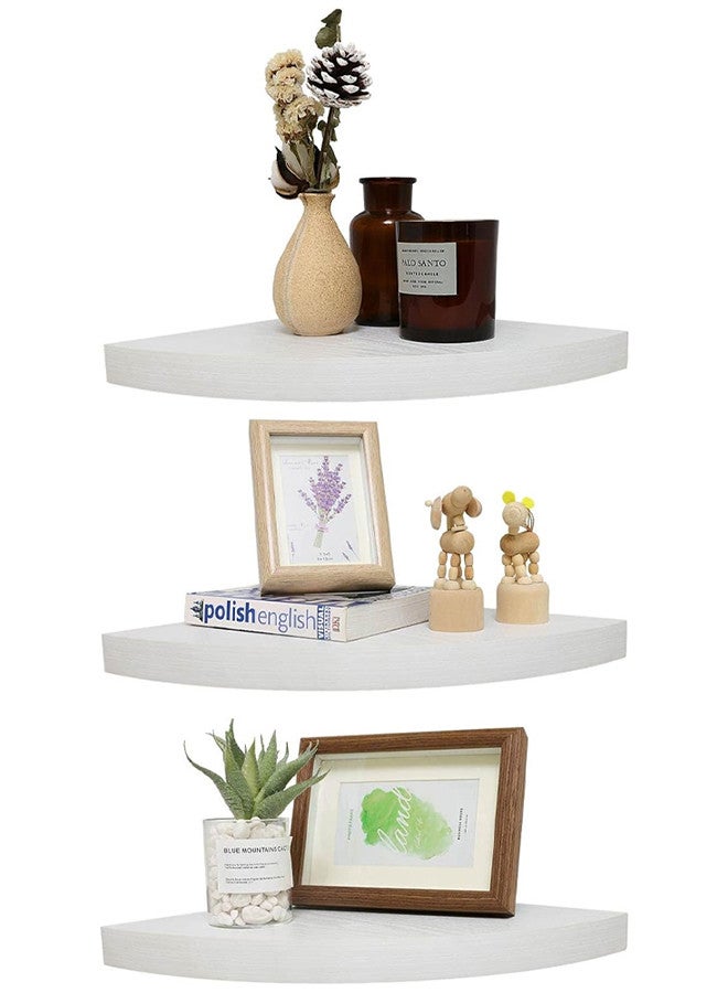 MARGOUN 3 Pieces Wall Mounted Floating Corner Shelf Tier Quarter Round Storage Shelves Corner Organizer for Bathroom Kitchen Bedroom Living Room 25cm White - Image 1