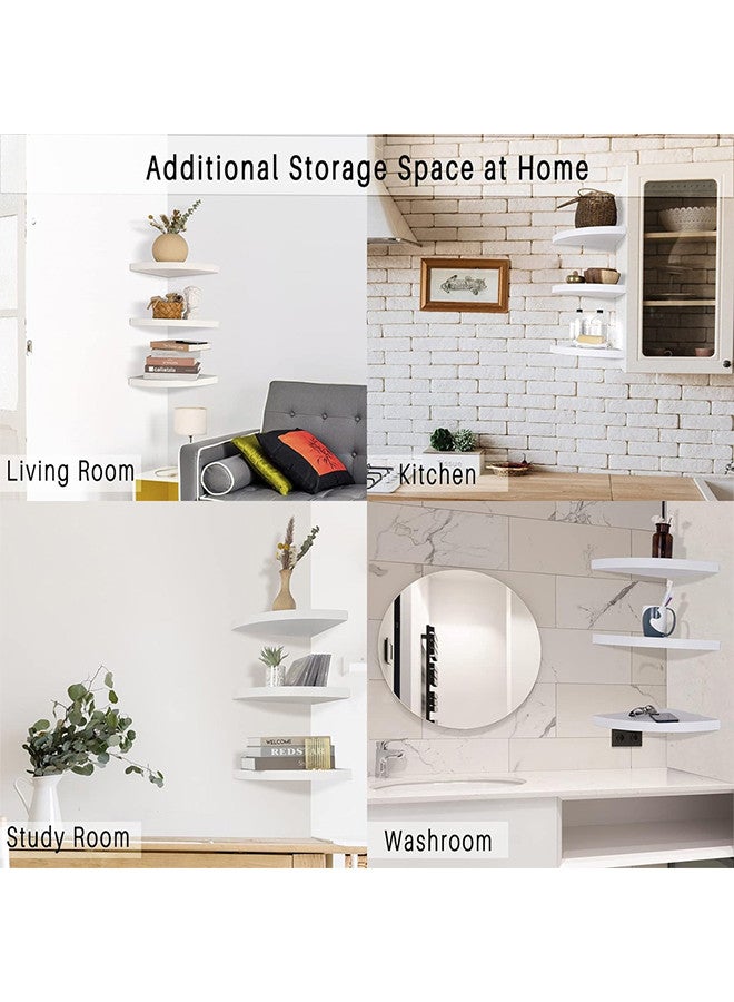 MARGOUN 3 Pieces Wall Mounted Floating Corner Shelf Tier Quarter Round Storage Shelves Corner Organizer for Bathroom Kitchen Bedroom Living Room 25cm White - Image 3