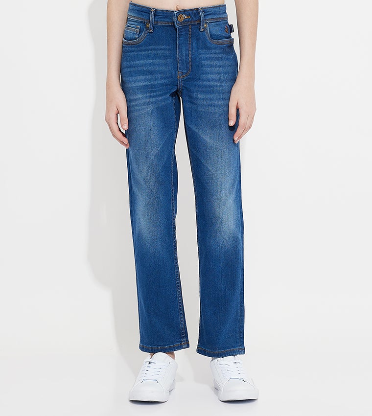 Faded Mid Rise Straight Fit Jeans